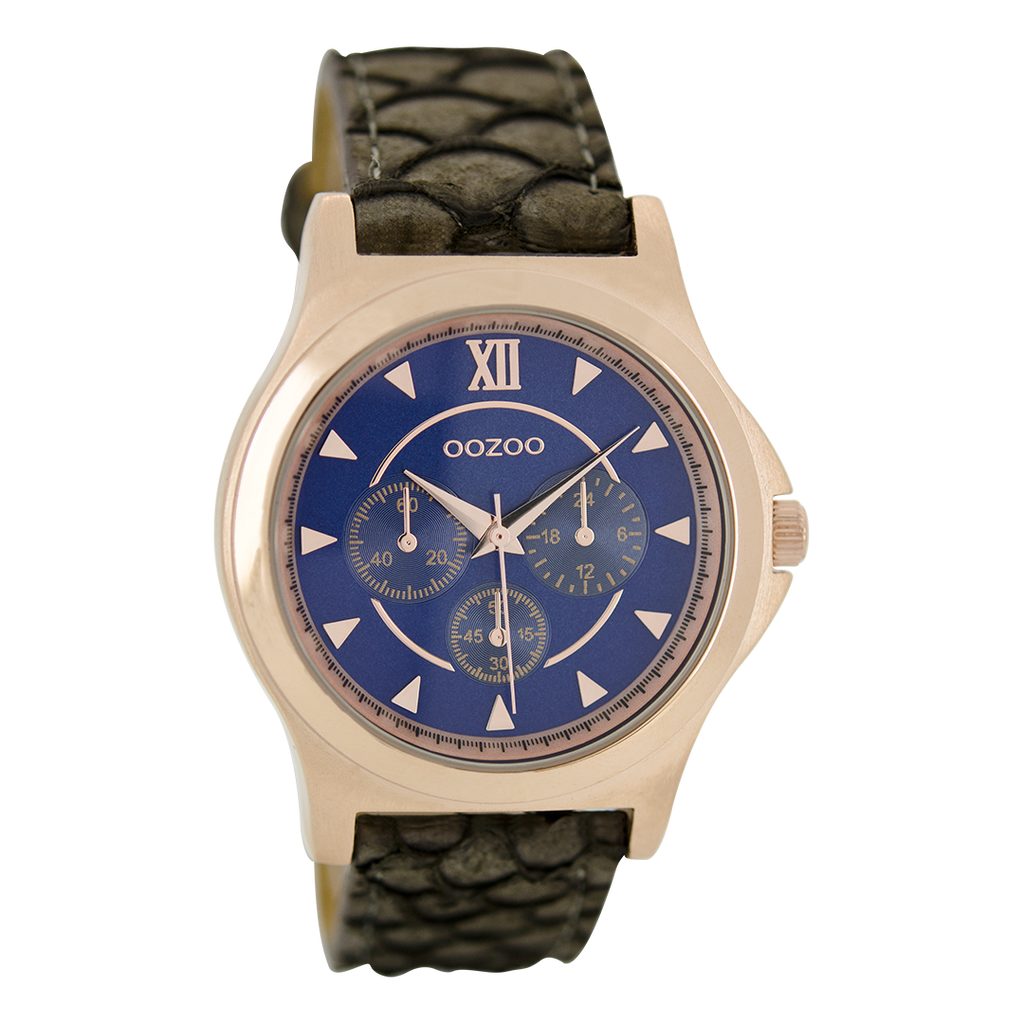 Rose gold coloured OOZOO watch with dark brown leather strap - C6573