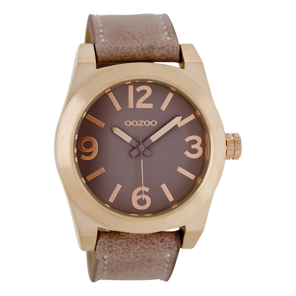 OOZOO Montre en couleur or rose avec bracelet en cuir en rose gris - C6737