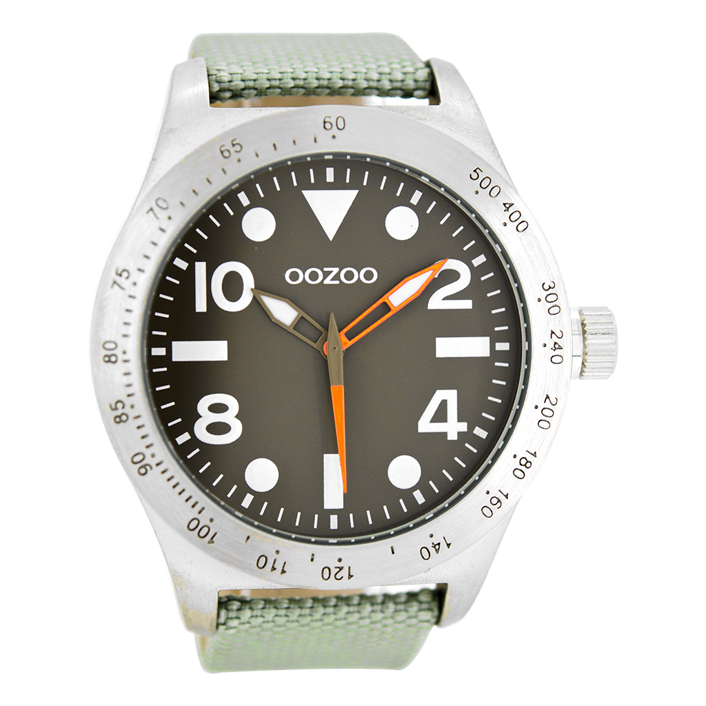 Zilverkleurige OOZOO horloge met mint groene NATO horlogeband - C6750