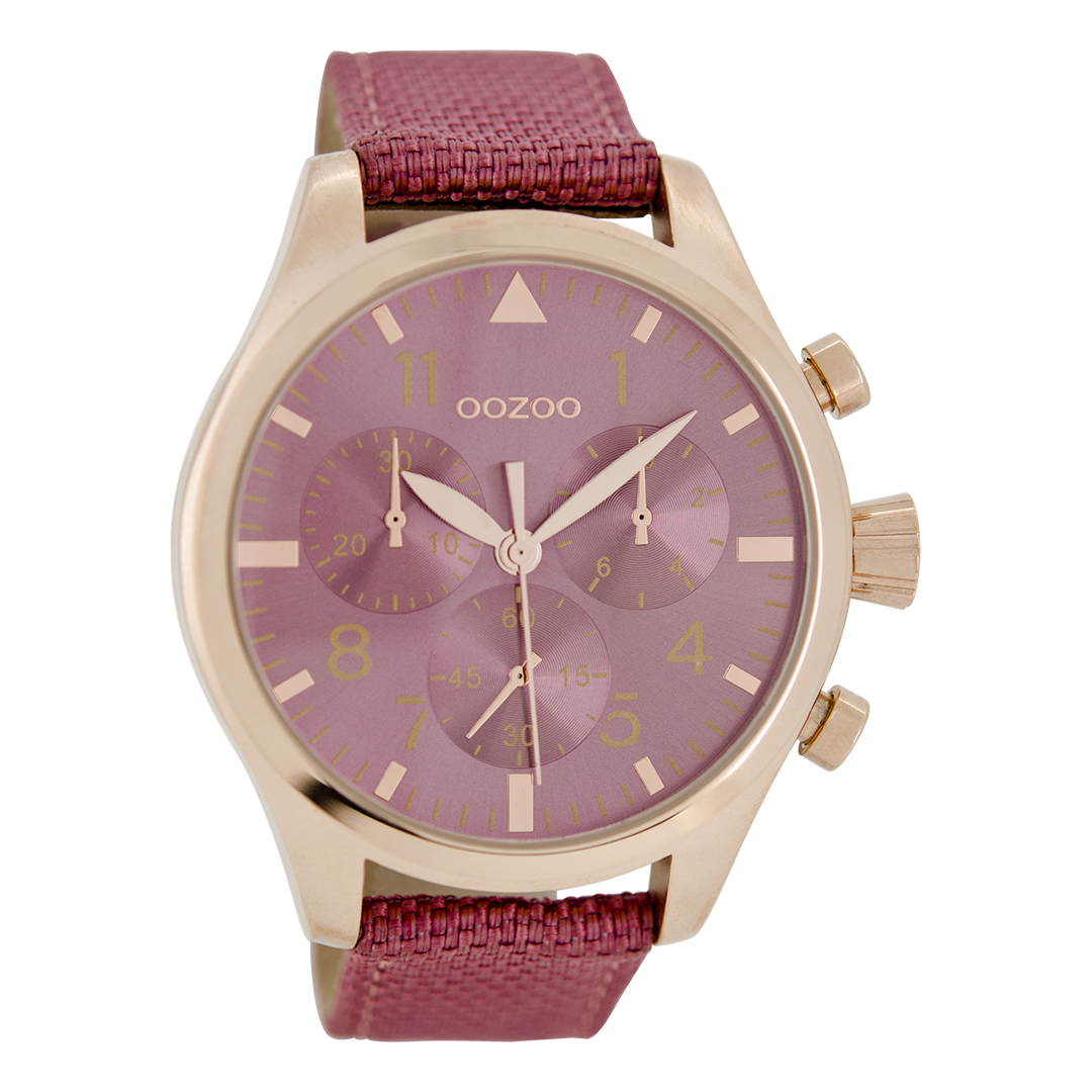 OOZOO Montre en couleur or rose avec bracelet montre NATO en rose - C6796
