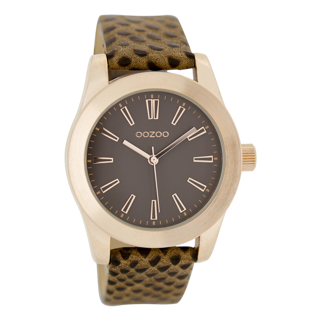 Rose gold coloured OOZOO watch with brown leather strap - C6862