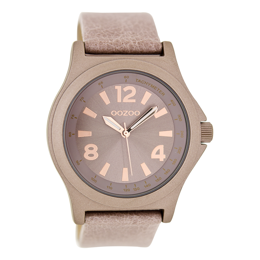 Rosé goudkleurige OOZOO horloge met oud roze leren band - C6876