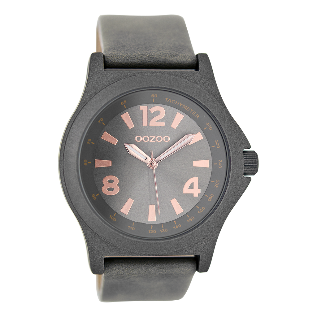 Grijze OOZOO horloge met leren band - C6877