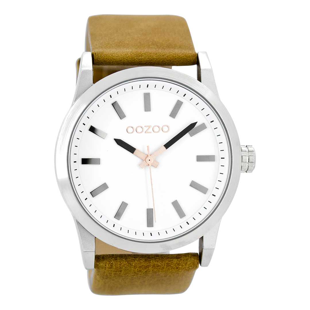 OOZOO Montre en couleur argent avec bracelet en cuir en camel - C7035