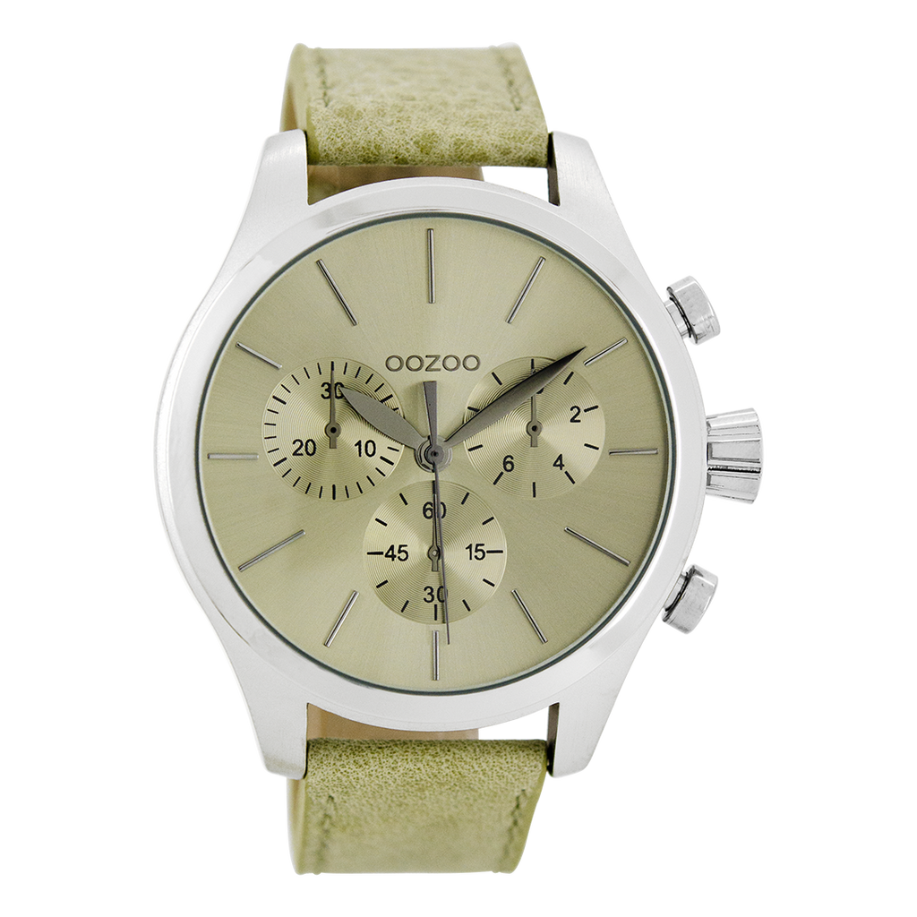 Zilverkleurige OOZOO horloge met beige NATO horlogeband - C7060
