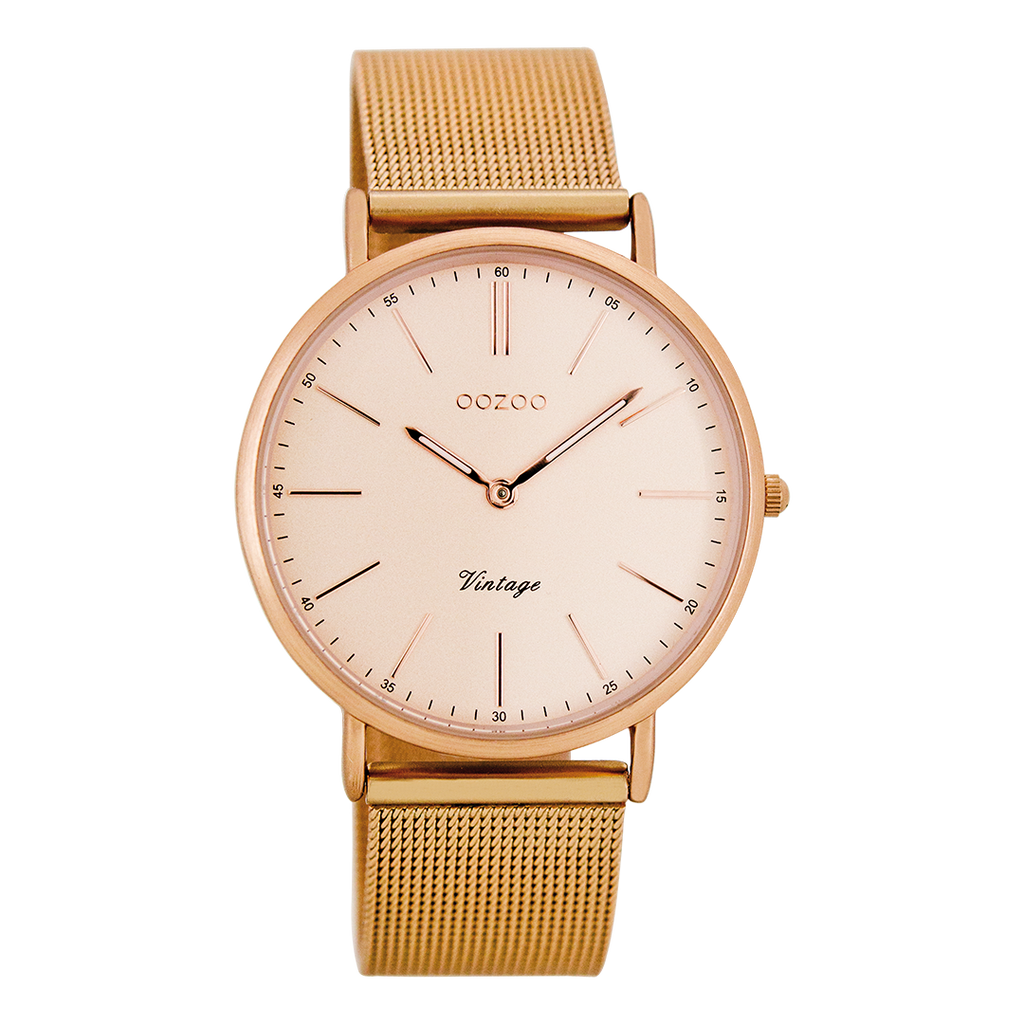 Rose gold coloured OOZOO watch with metal mesh bracelet - C7399