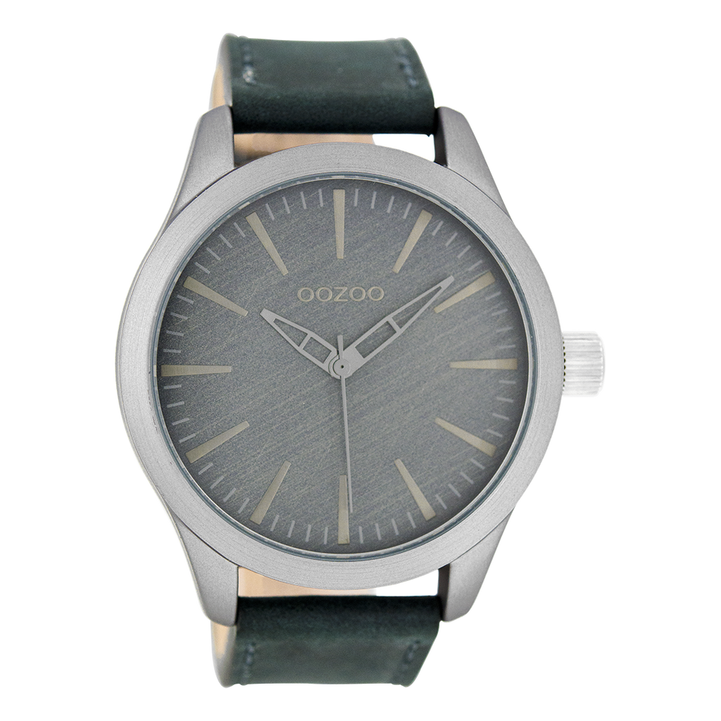 Grijze OOZOO horloge met blauwe leren band - C7426