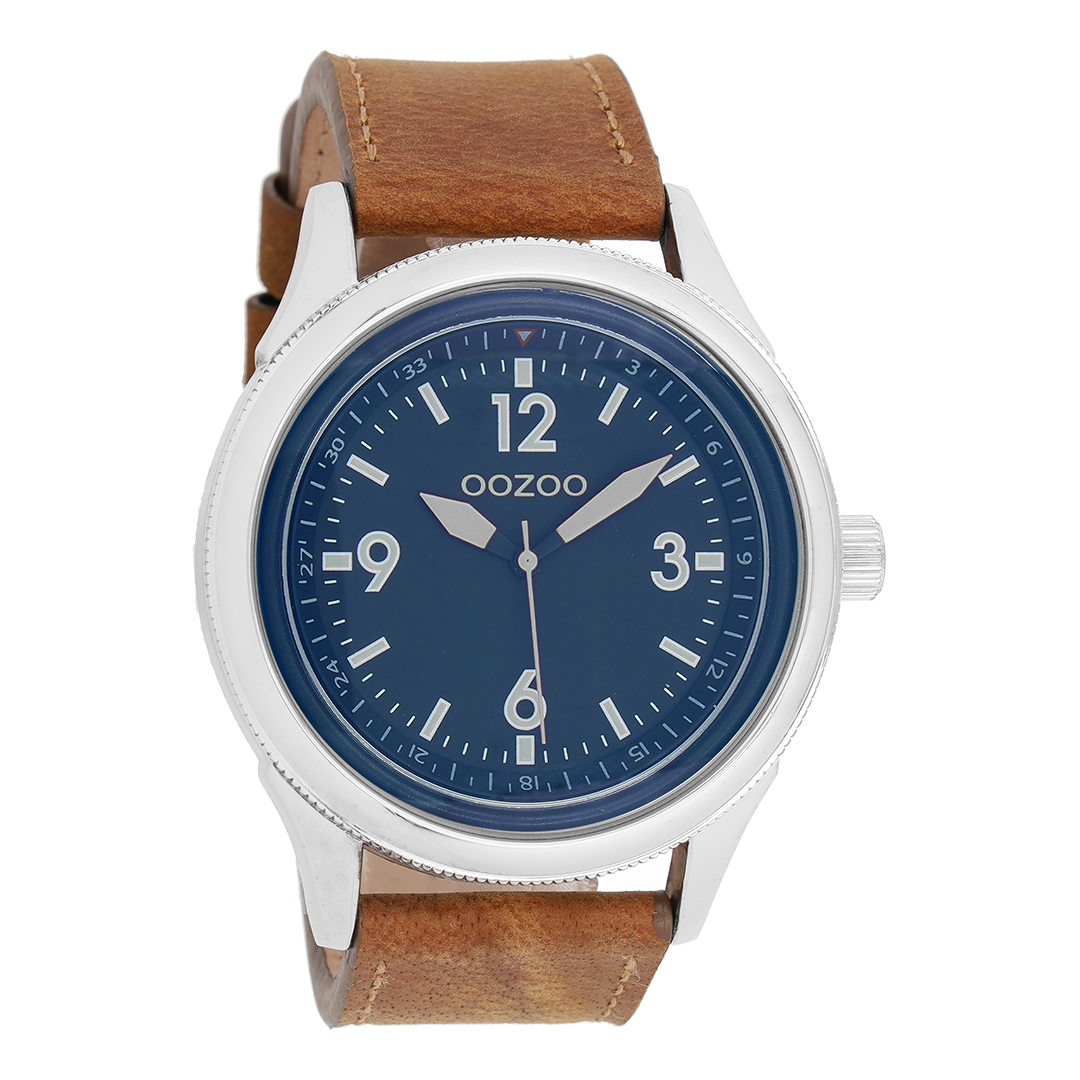 OOZOO Montre en couleur argent avec bracelet en cuir en camel - C7476