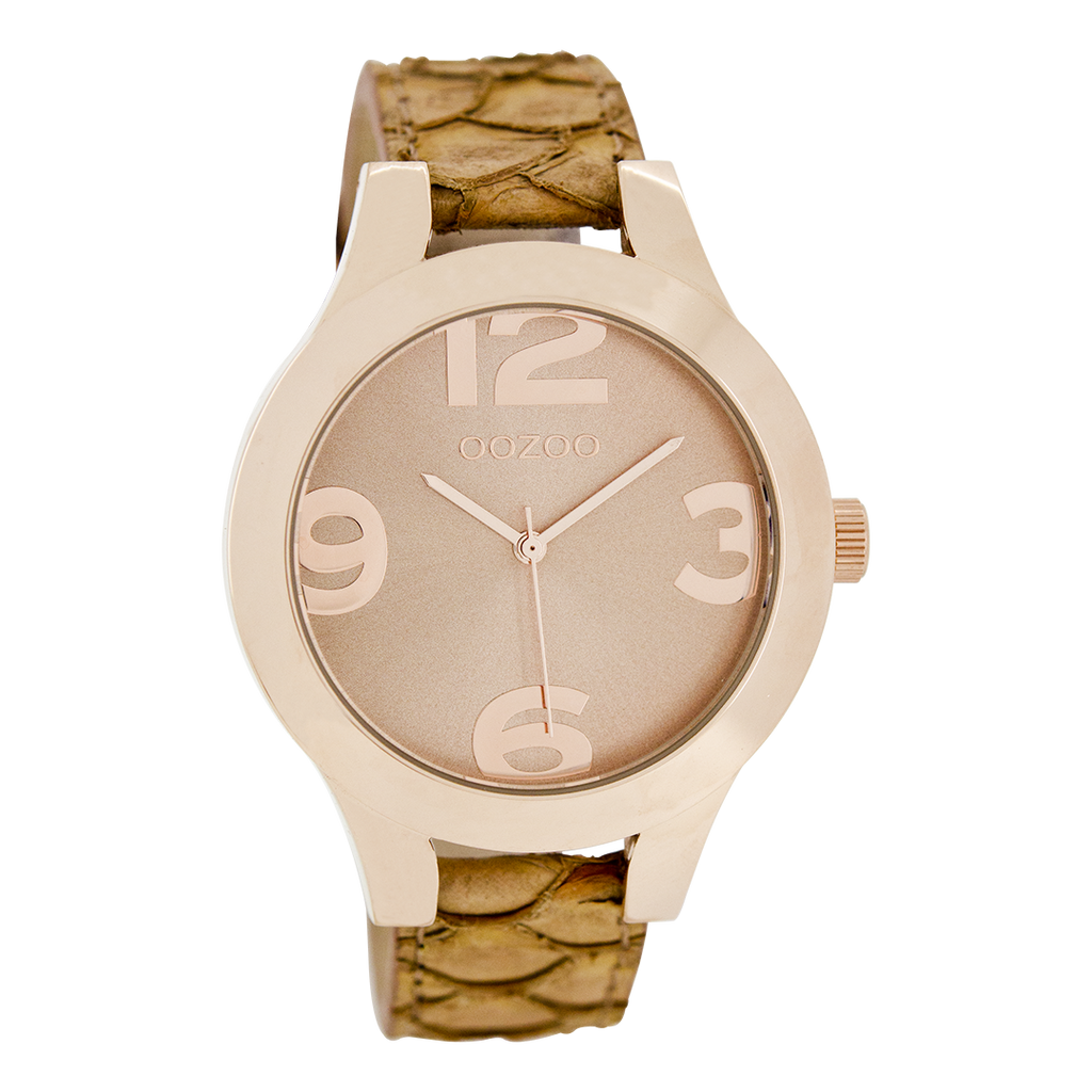 Rose gold coloured OOZOO watch with pink grey leather strap - C7597