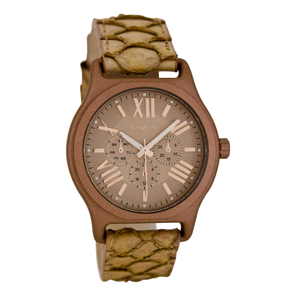 Rose gold coloured OOZOO watch with pink grey leather strap - C7610