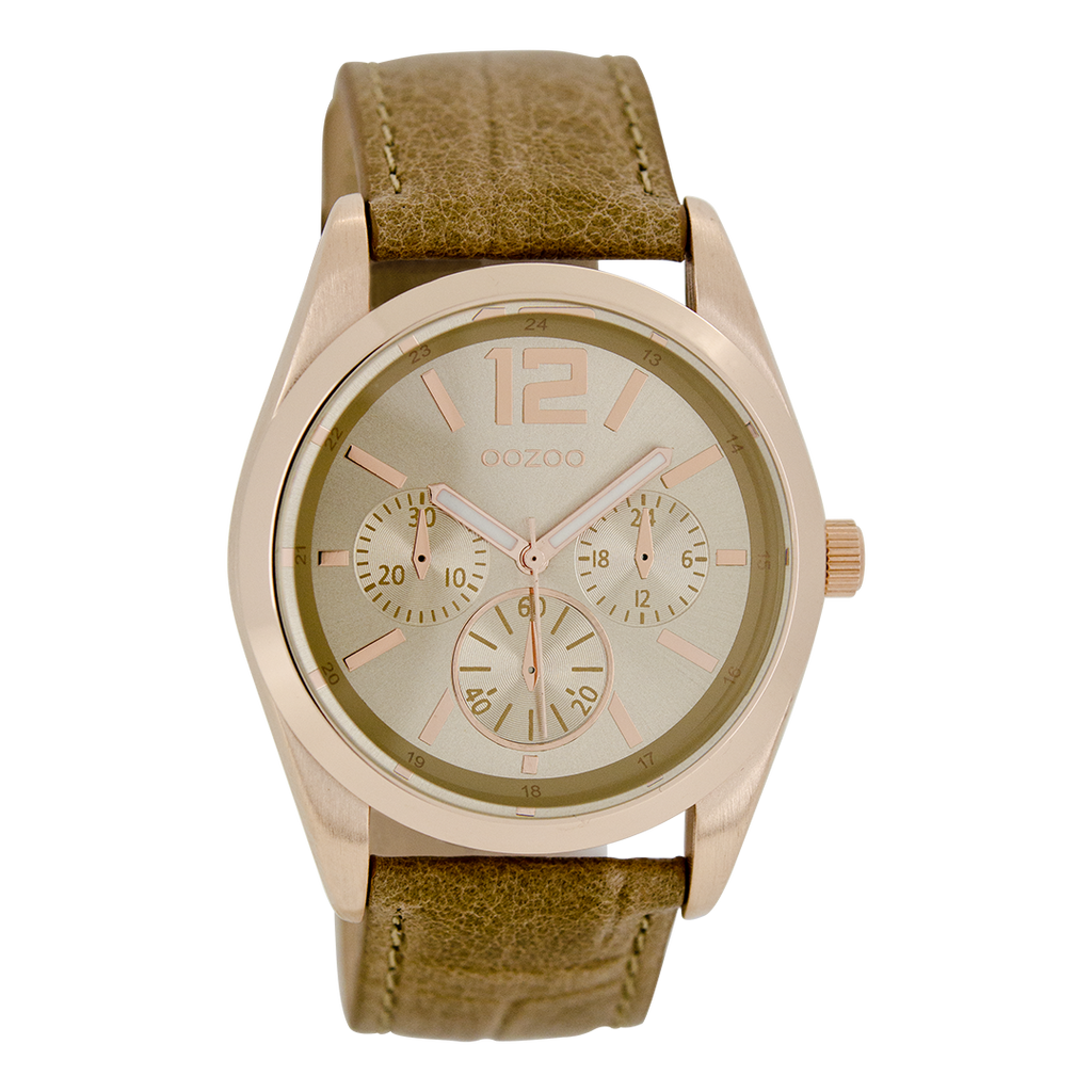 Rose gold coloured OOZOO watch with camel leather strap - C7622