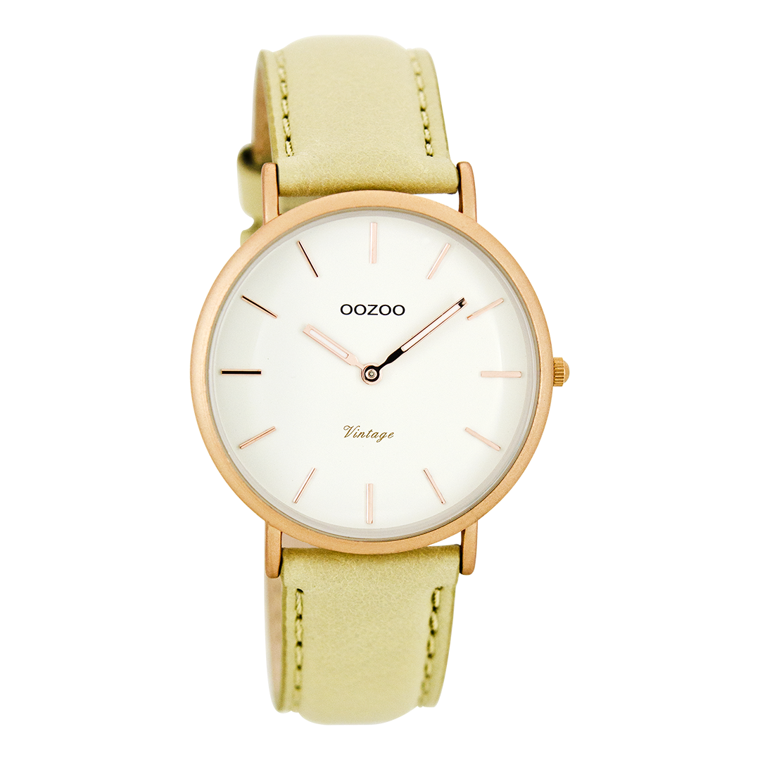 OOZOO Vintage series C7743 rose goudkleurige horloge beige band
