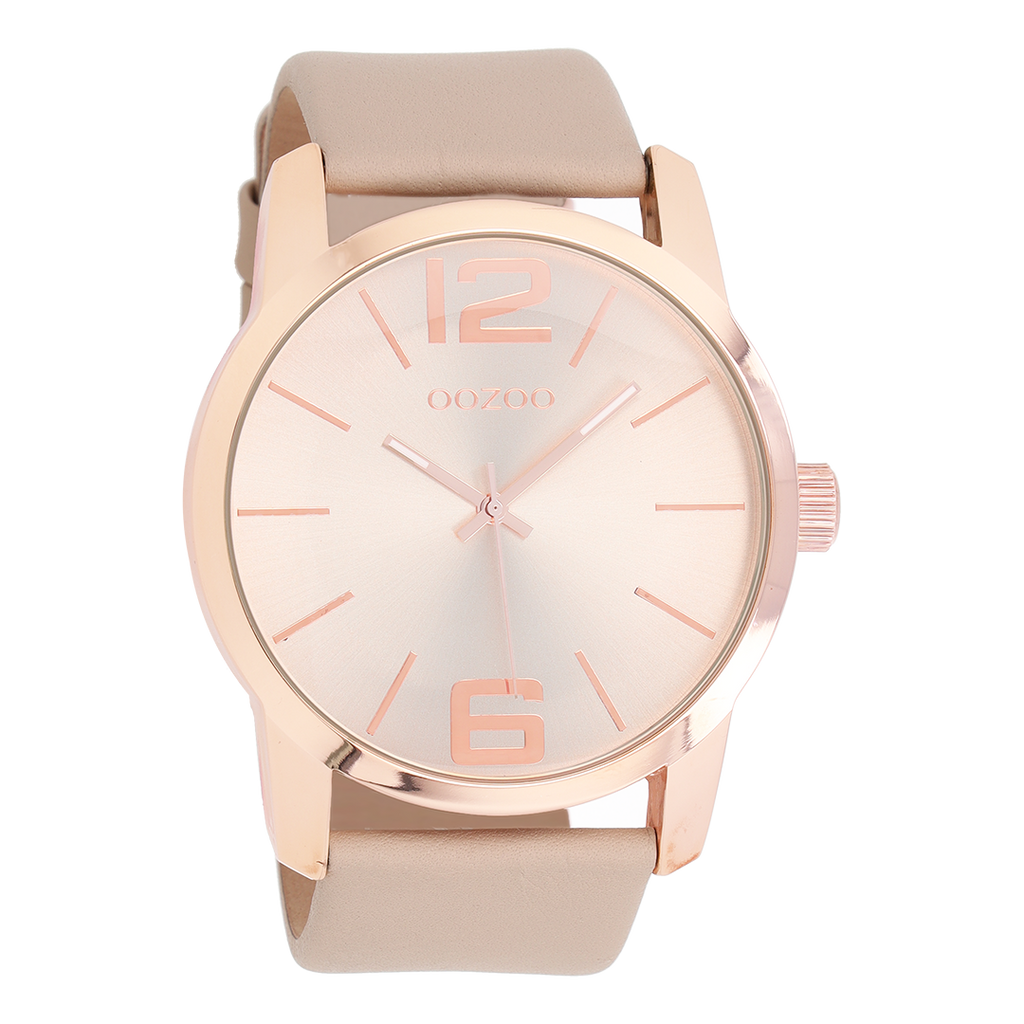 Rosé goudkleurige OOZOO horloge met beige leren band - C8035