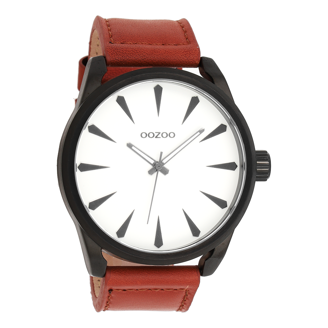 Zwarte OOZOO horloge met cognac leren band - C8226