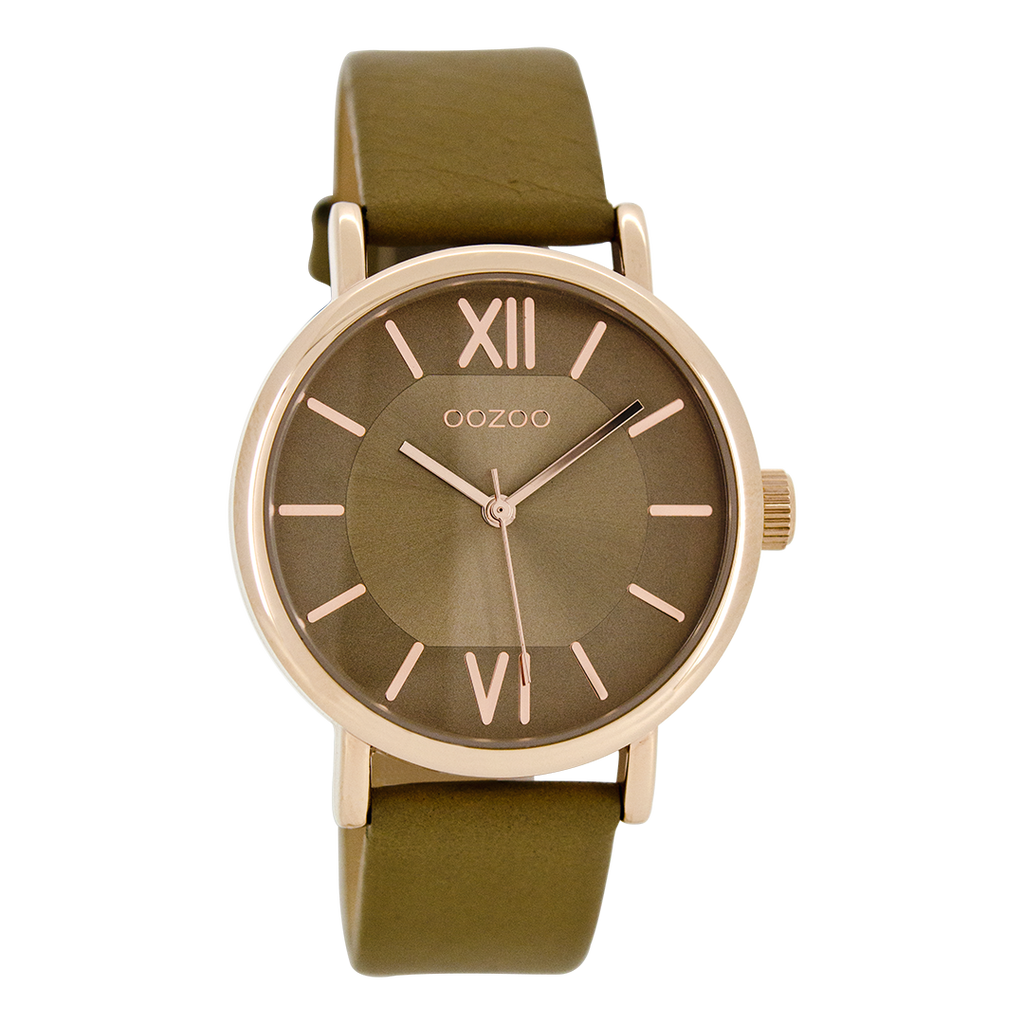 Rosé goudkleurige OOZOO horloge met beige leren band - C8321