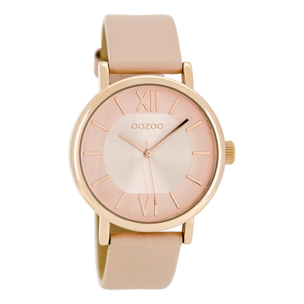 Rosé goudkleurige OOZOO horloge met poeder roze leren band - C8322
