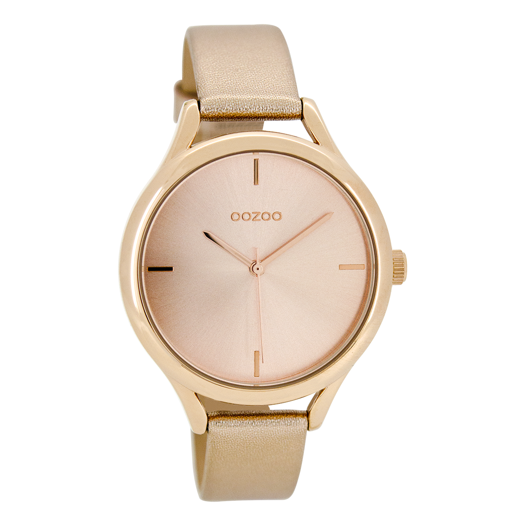 OOZOO Montre en couleur or rose avec bracelet en cuir en couleur or rose - C8347