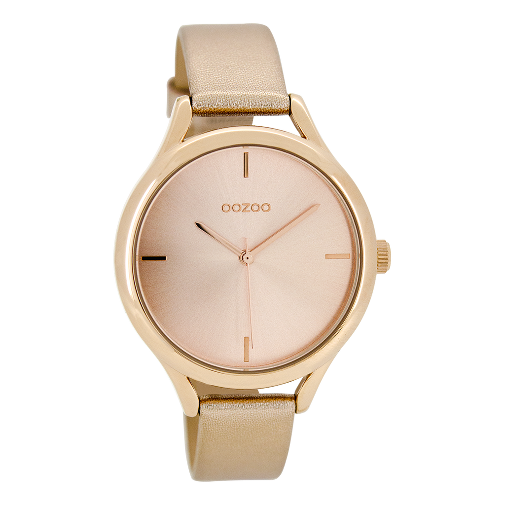 Rose gold coloured OOZOO watch with leather strap - C8347