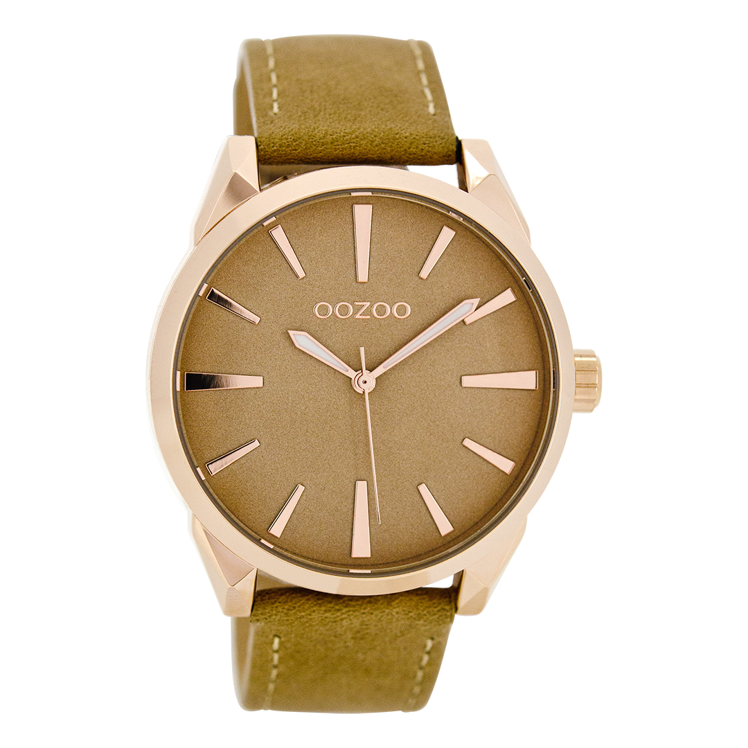 Rose gold coloured OOZOO watch with sand leather strap - C8361
