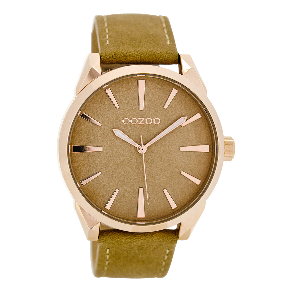 Rose gold coloured OOZOO watch with sand leather strap - C8361
