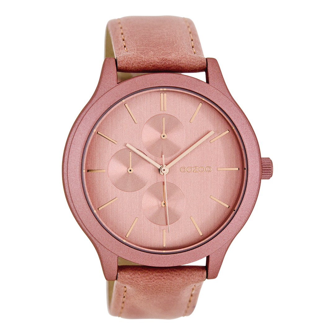 Pink OOZOO watch with dark pink leather strap - C8370