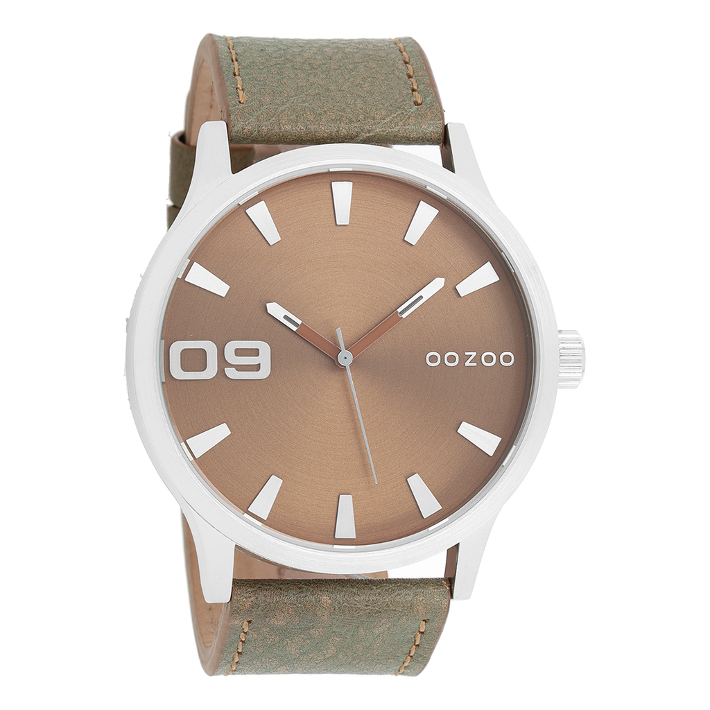 Zilverkleurige OOZOO horloge met bruine leren band - C8530