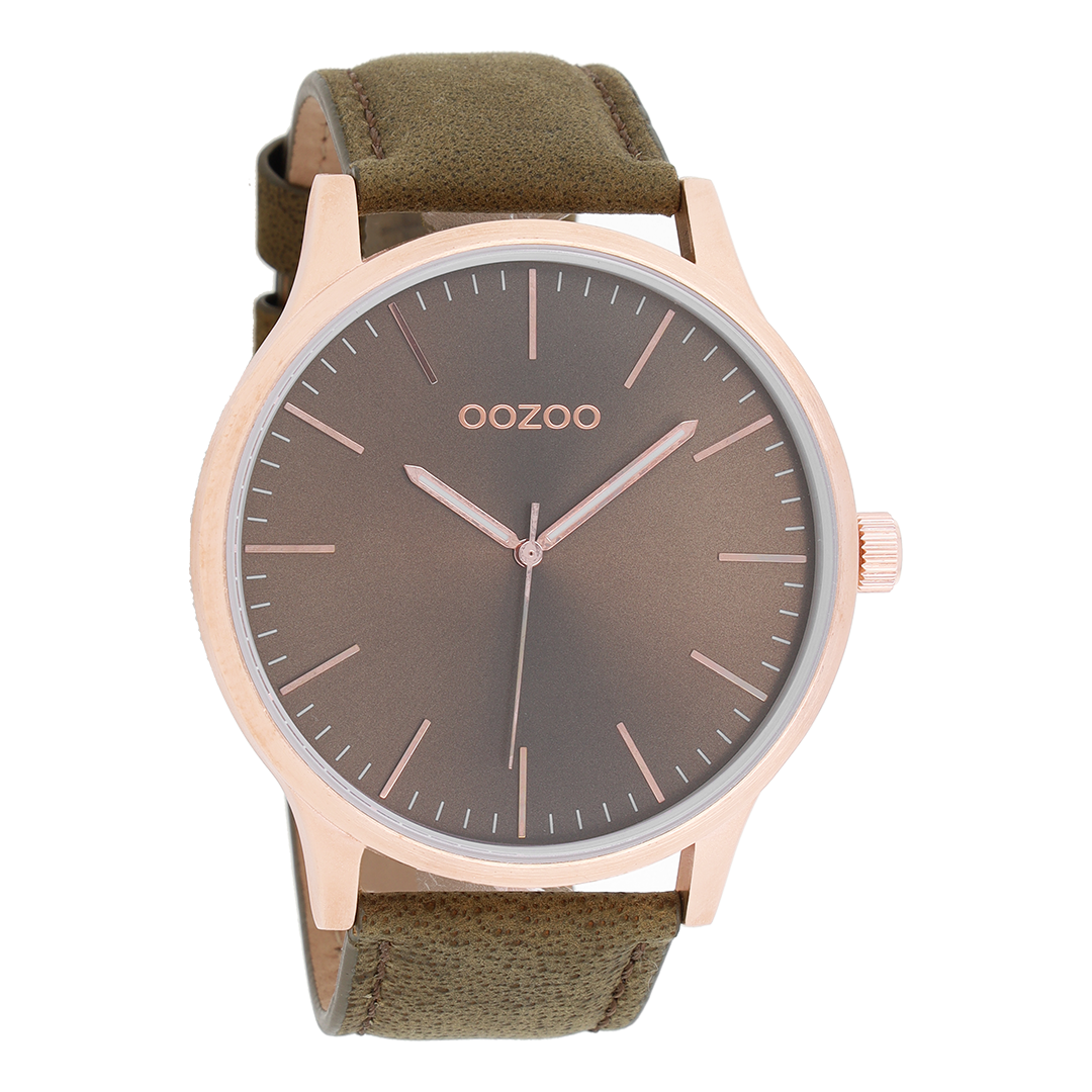 Rose gold coloured OOZOO watch with brown leather strap - C8538