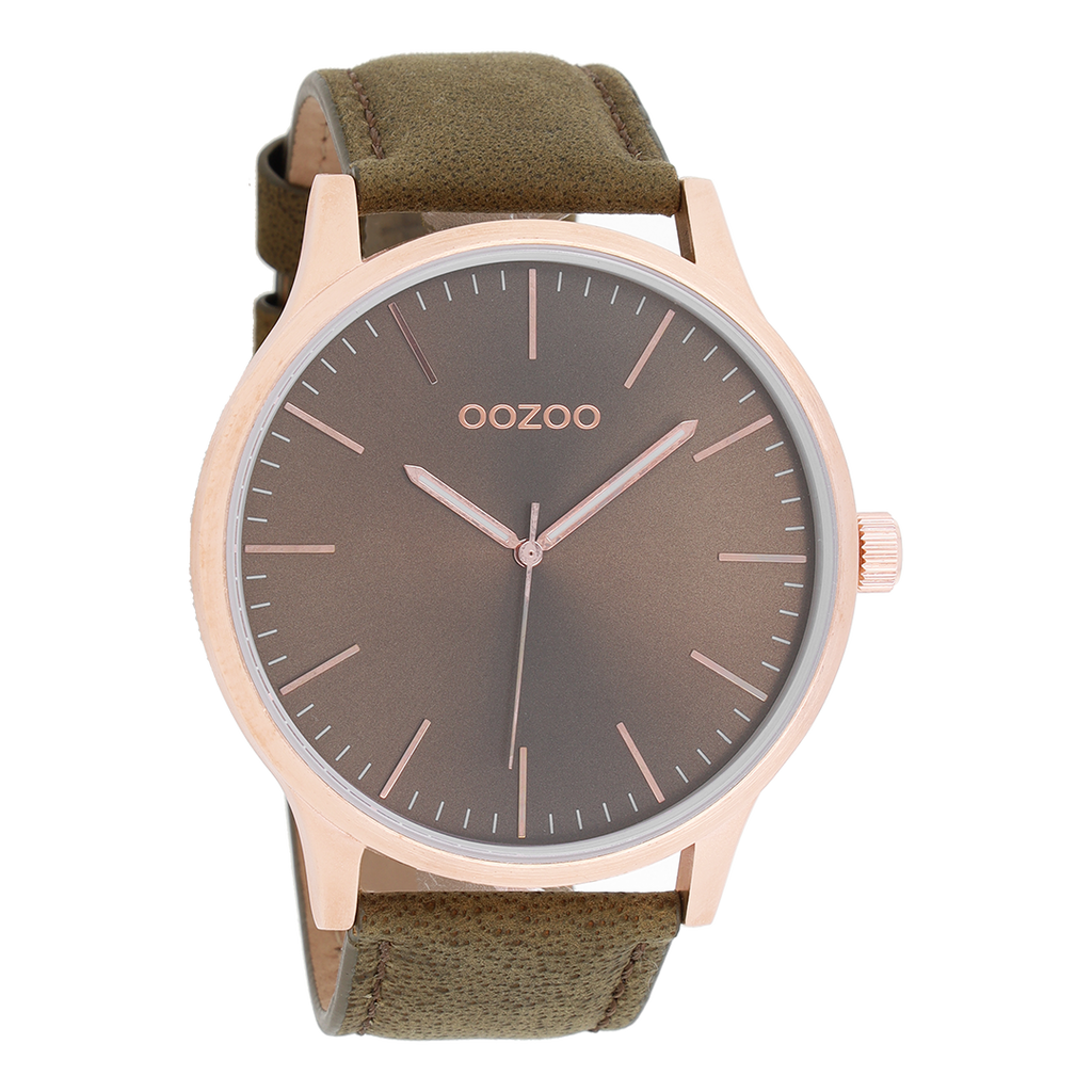 Rosé goudkleurige OOZOO horloge met bruine leren band - C8538