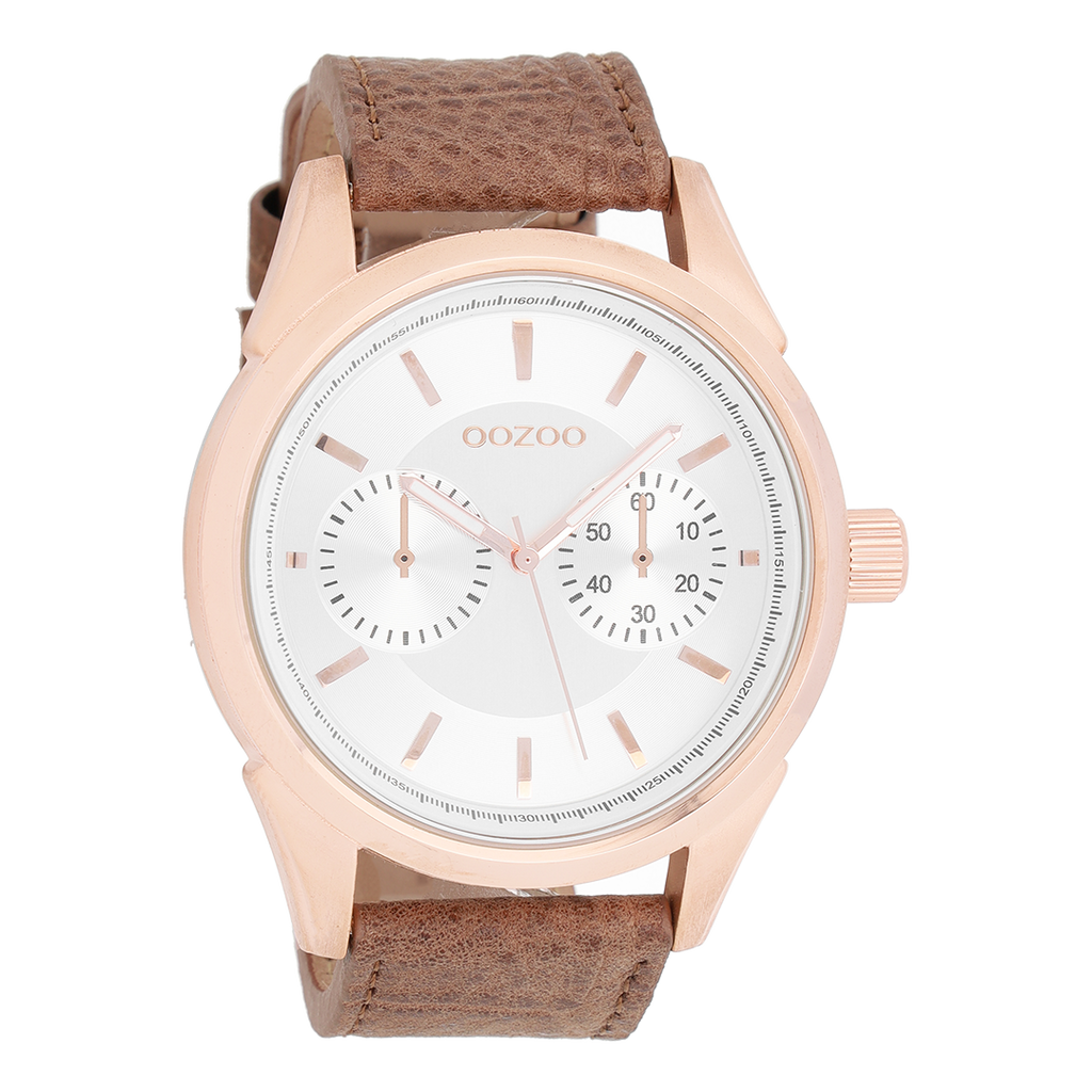 Rose gold coloured OOZOO watch with brown leather strap - C8590