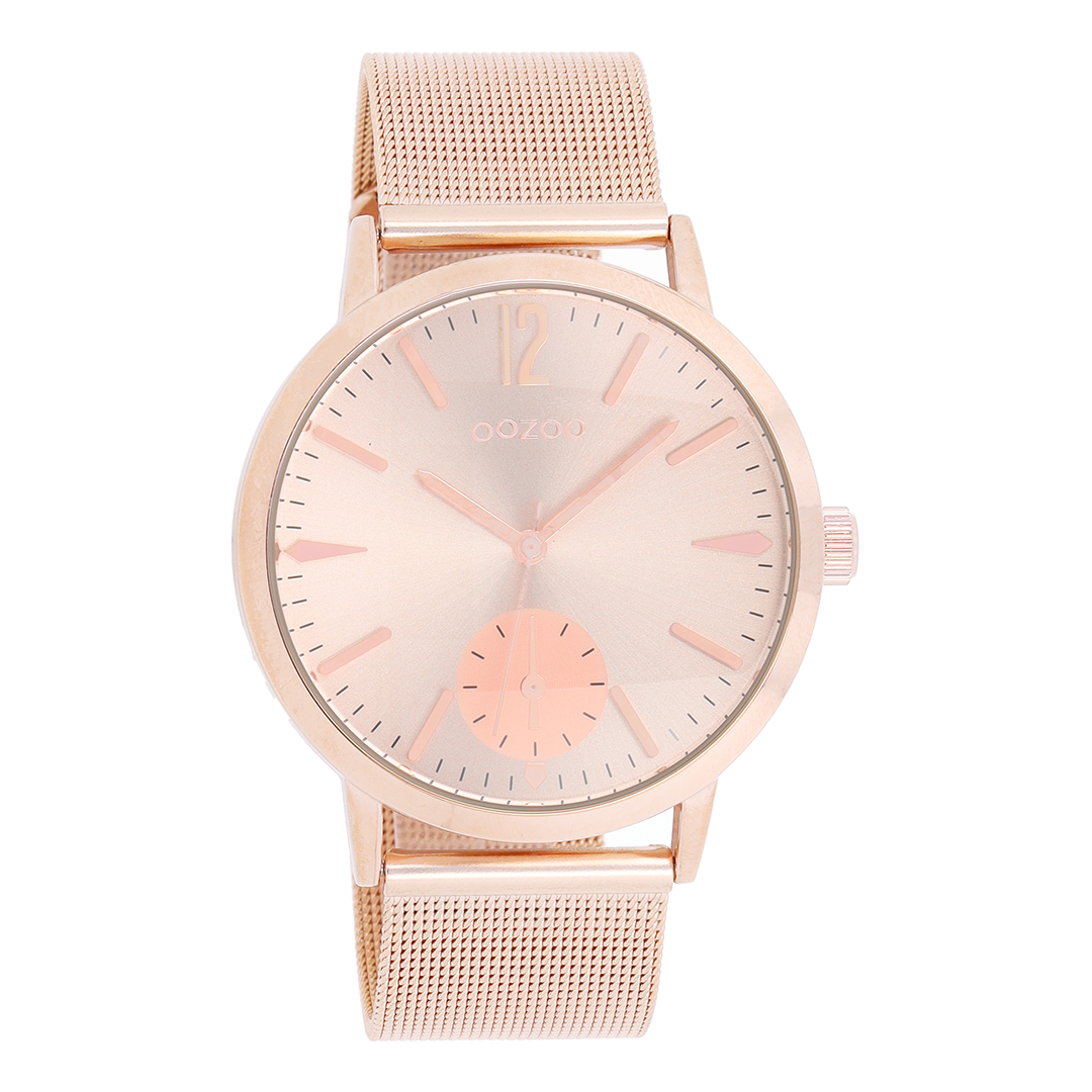 Rose gold coloured OOZOO watch with metal mesh bracelet - C8614