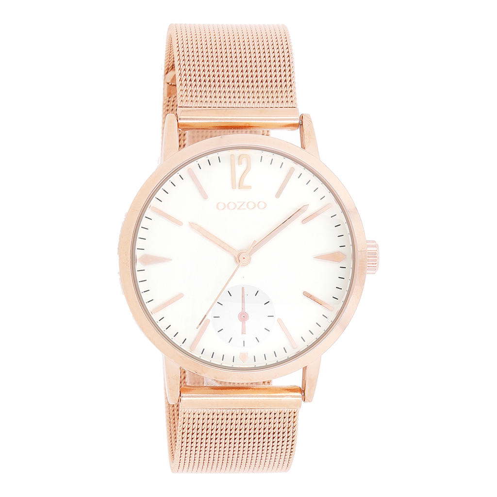 Rose gold coloured OOZOO watch with metal mesh bracelet - C8618