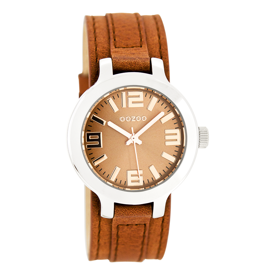 OOZOO Montre en couleur argent avec bracelet en cuir en terre - C8706