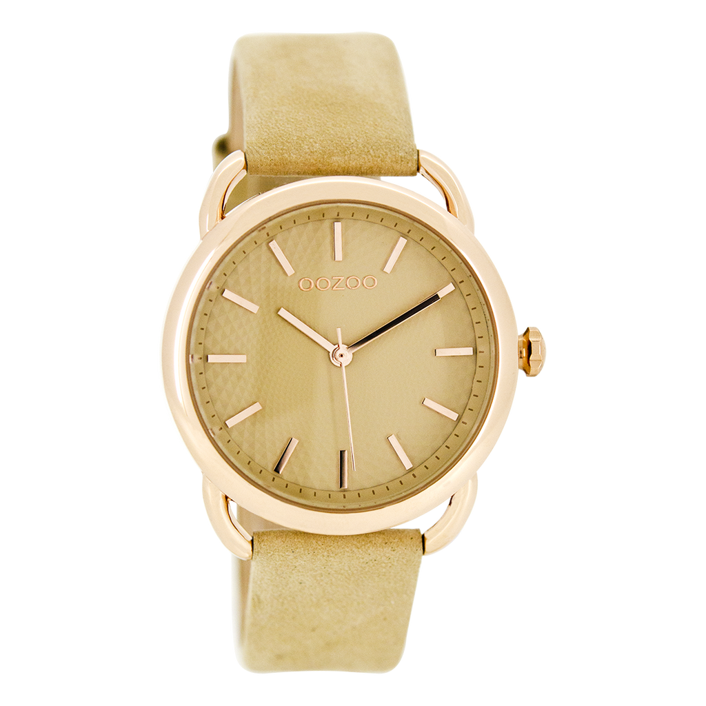 Rosé goudkleurige OOZOO horloge met camel leren band - C8717