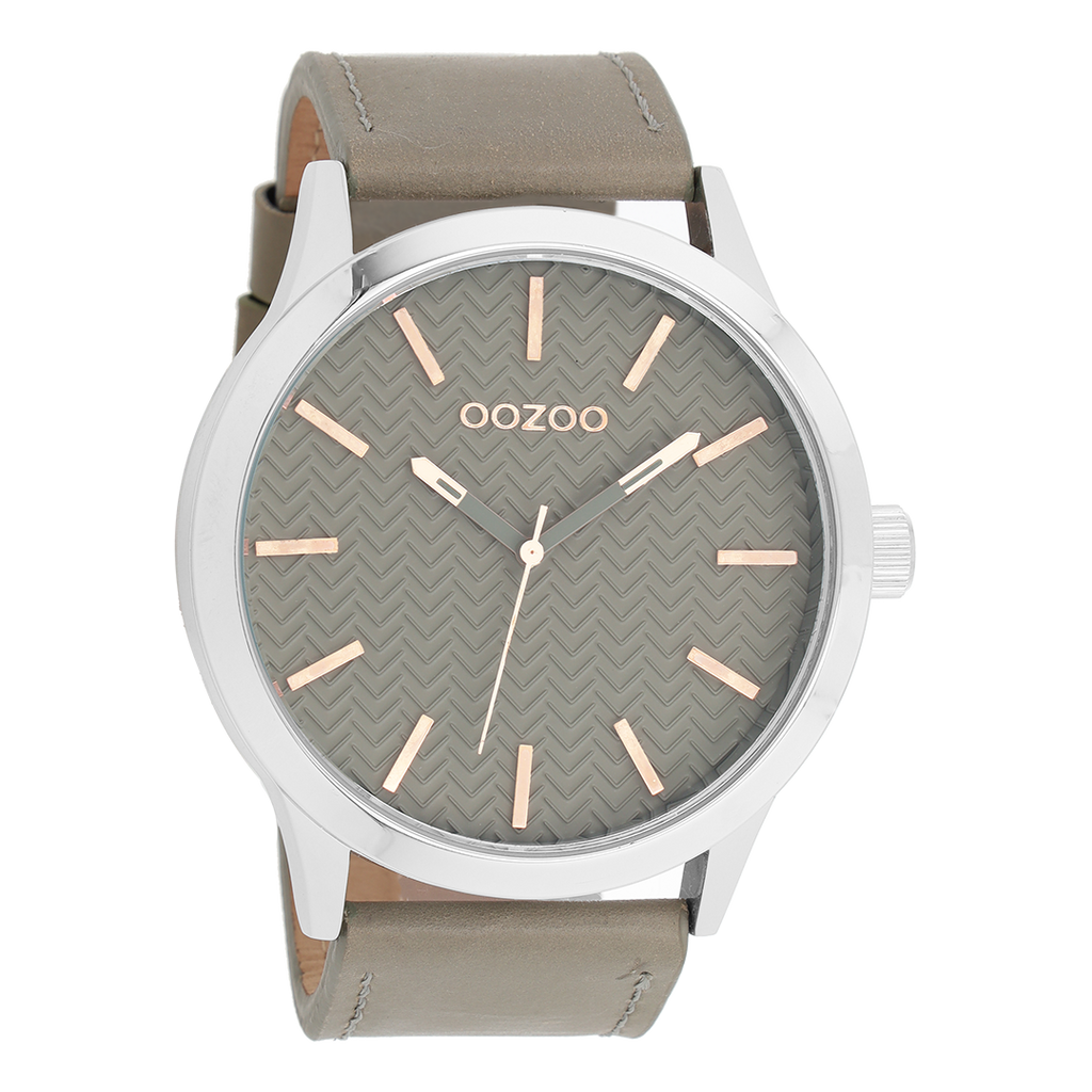 Zilverkleurige OOZOO horloge met steengrijze leren band - C9010