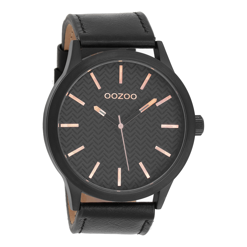 Zwarte OOZOO horloge met leren band - C9014
