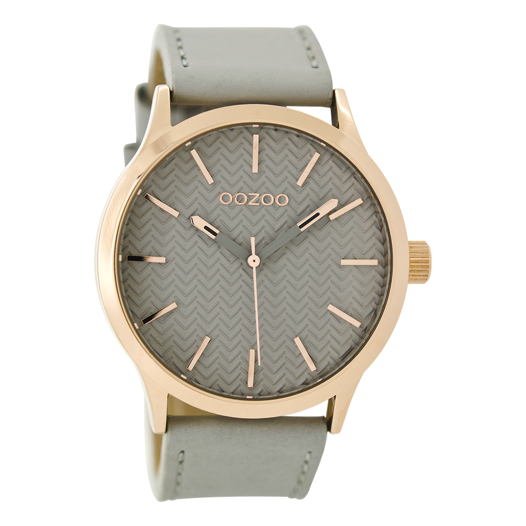 Rosé goudkleurige OOZOO horloge met steengrijze leren band - C9015