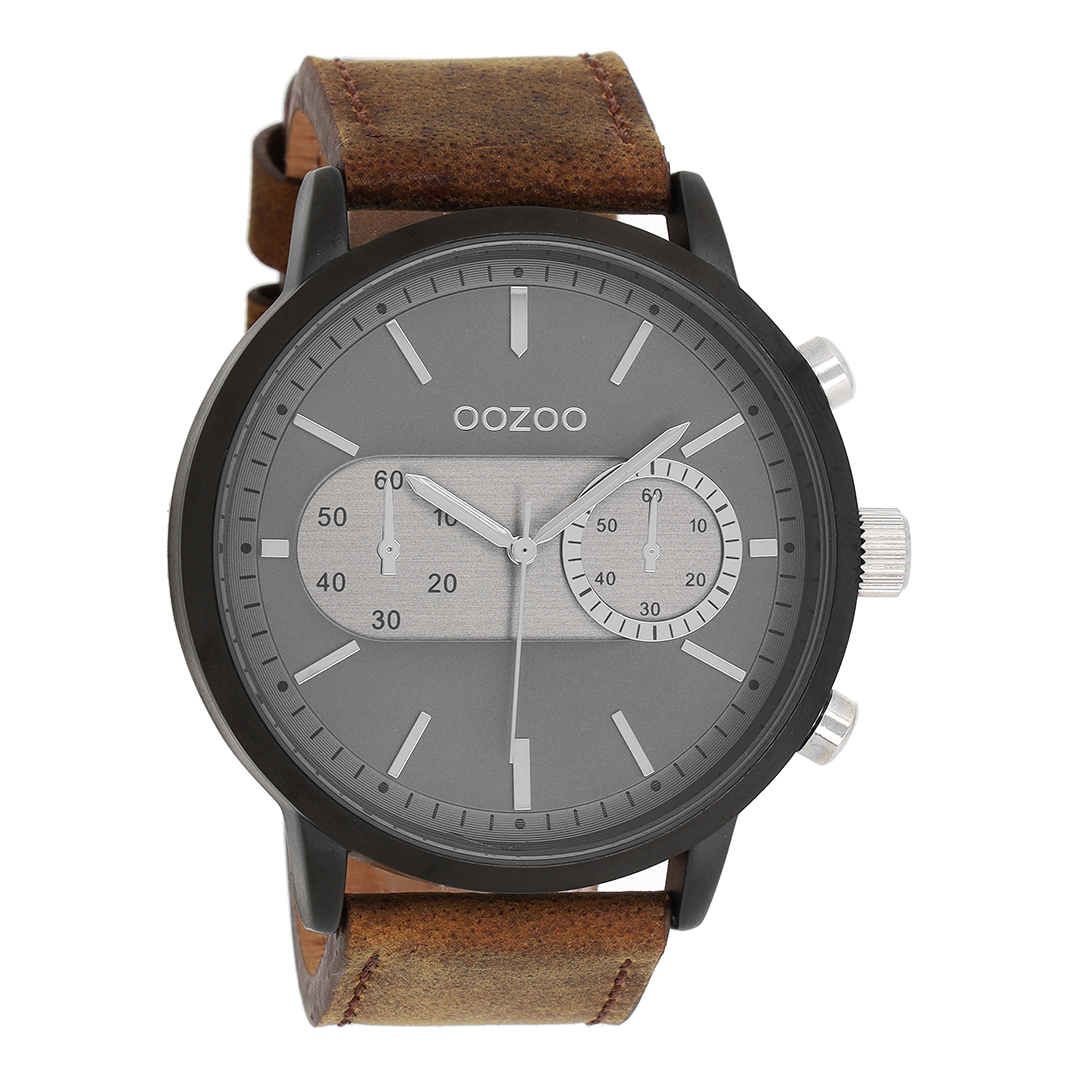 Black OOZOO watch with brown leather strap - C9057