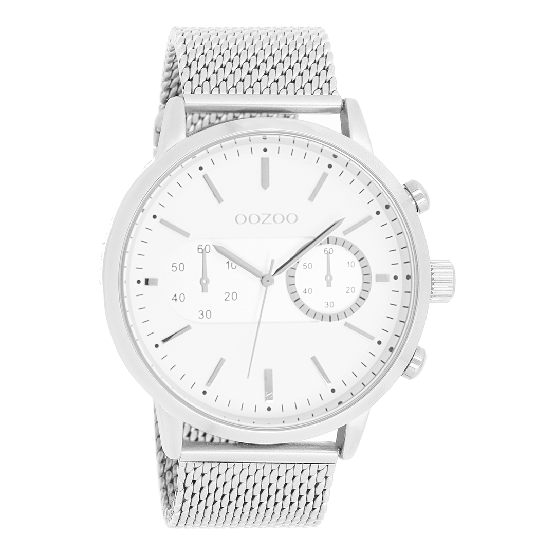 Silver coloured OOZOO watch with metal mesh bracelet - C9070