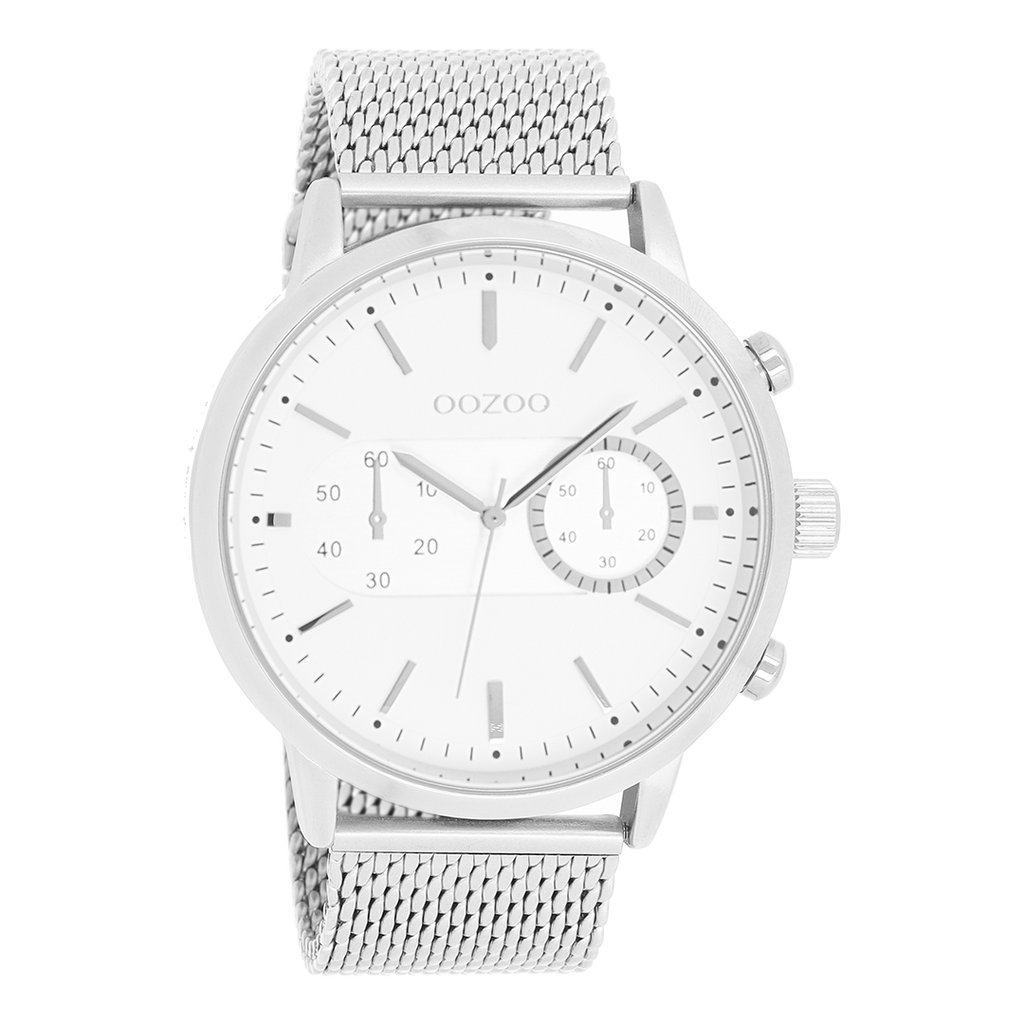 Zilverkleurige OOZOO horloge met metalen mesh armband - C9070