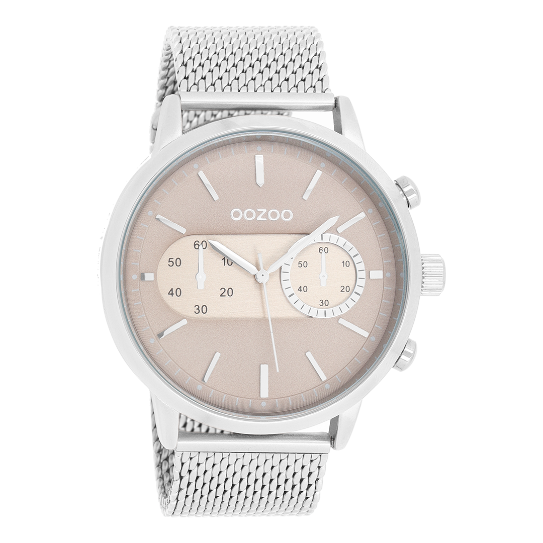 Silver coloured OOZOO watch with metal mesh bracelet C9071