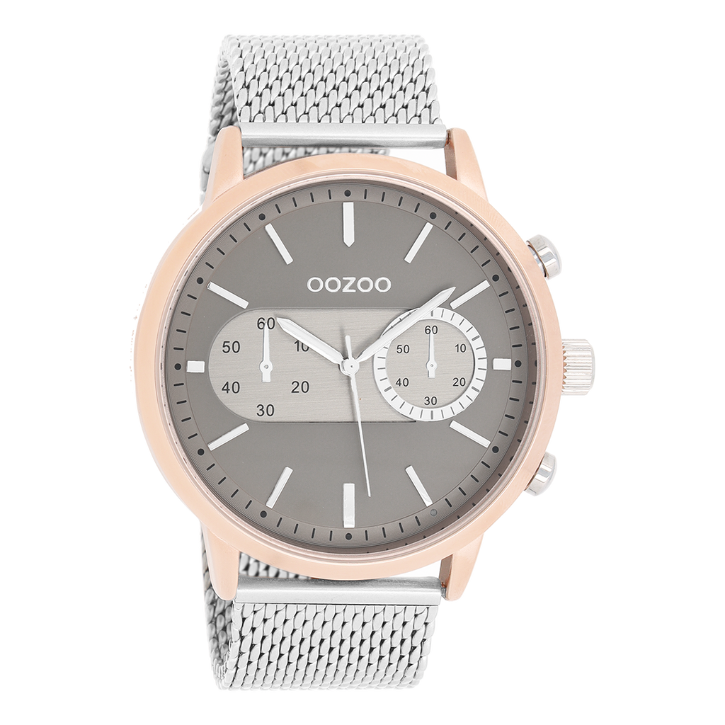 Rosé goudkleurige OOZOO horloge met zilverkleurige metalen mesh armband - C9072