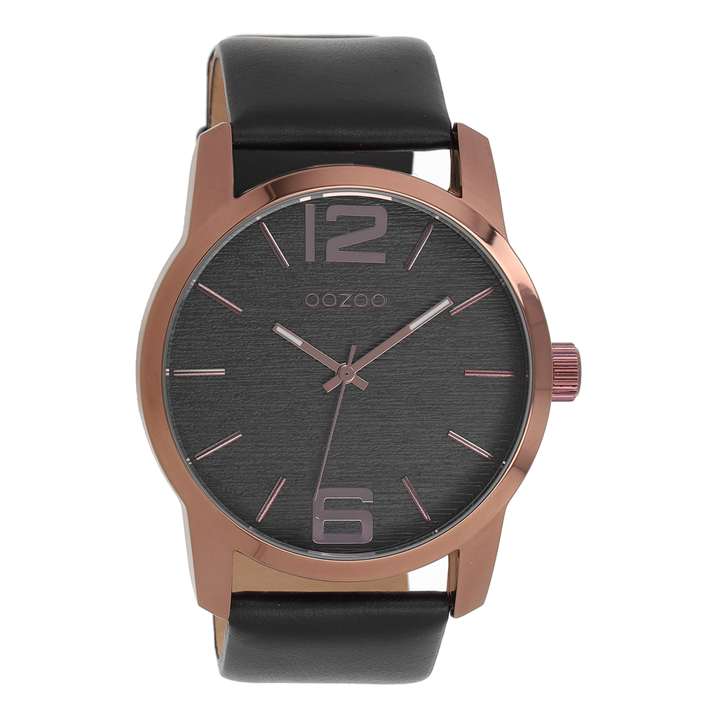 Brown OOZOO watch with black leather strap - C9088