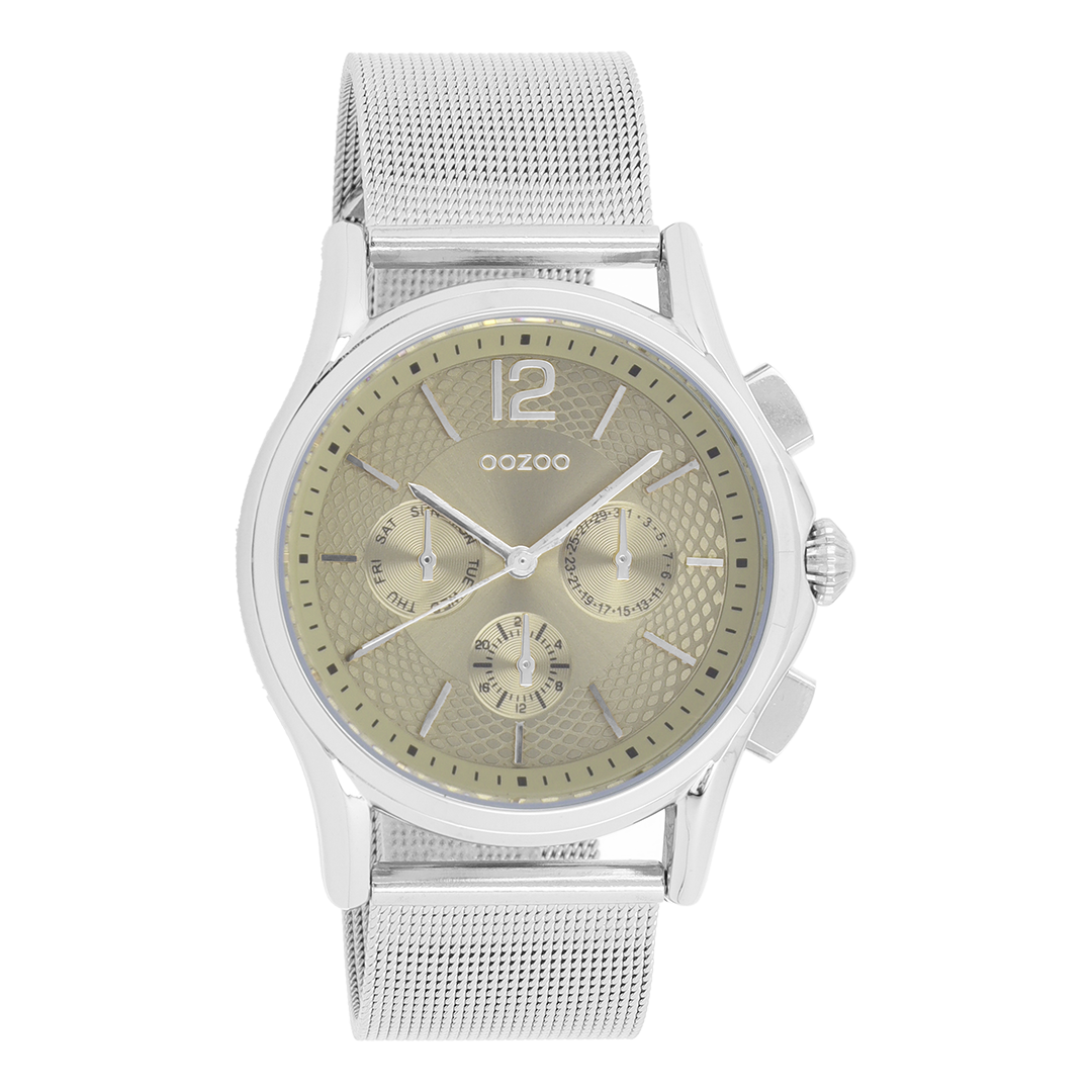 Silver coloured OOZOO watch with metal mesh bracelet - C9105