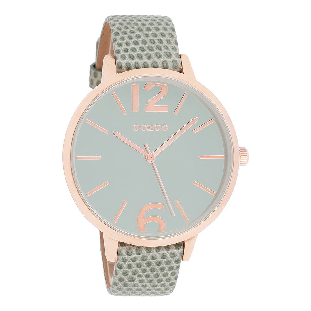 Rose gold coloured OOZOO watch with green leather strap - C9152