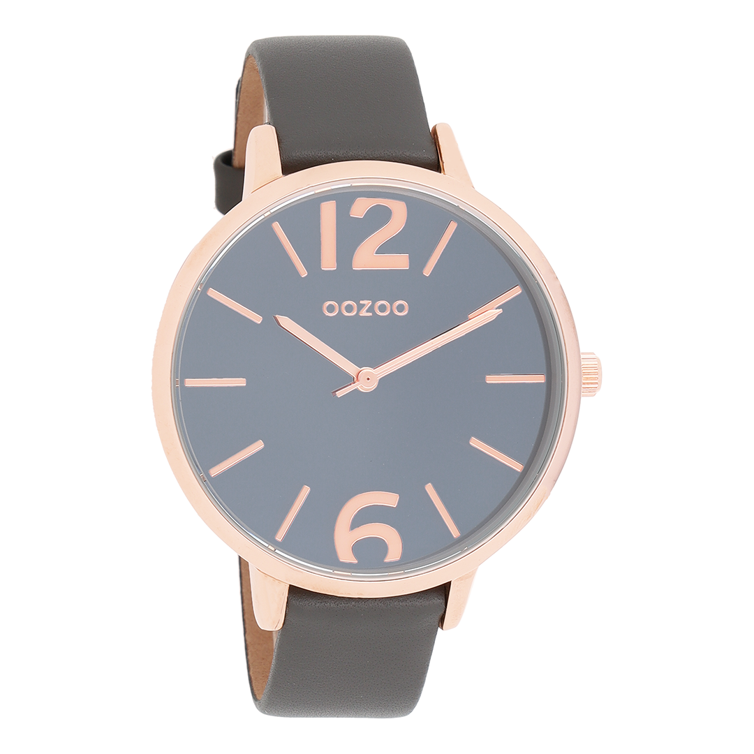 Rose gold coloured OOZOO watch with elephant grey leather strap - C9153
