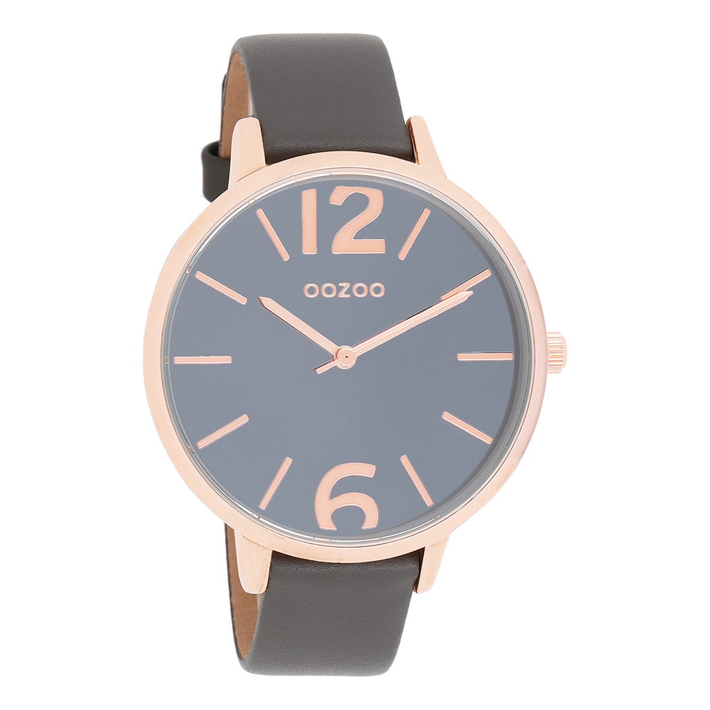 Rose gold coloured OOZOO watch with elephant grey leather strap - C9153