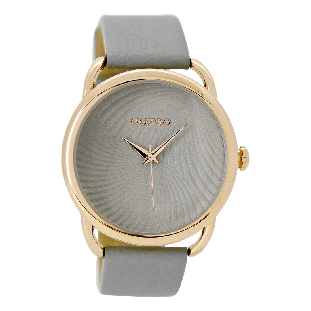 Rose gold coloured OOZOO watch with stone grey leather strap - C9160