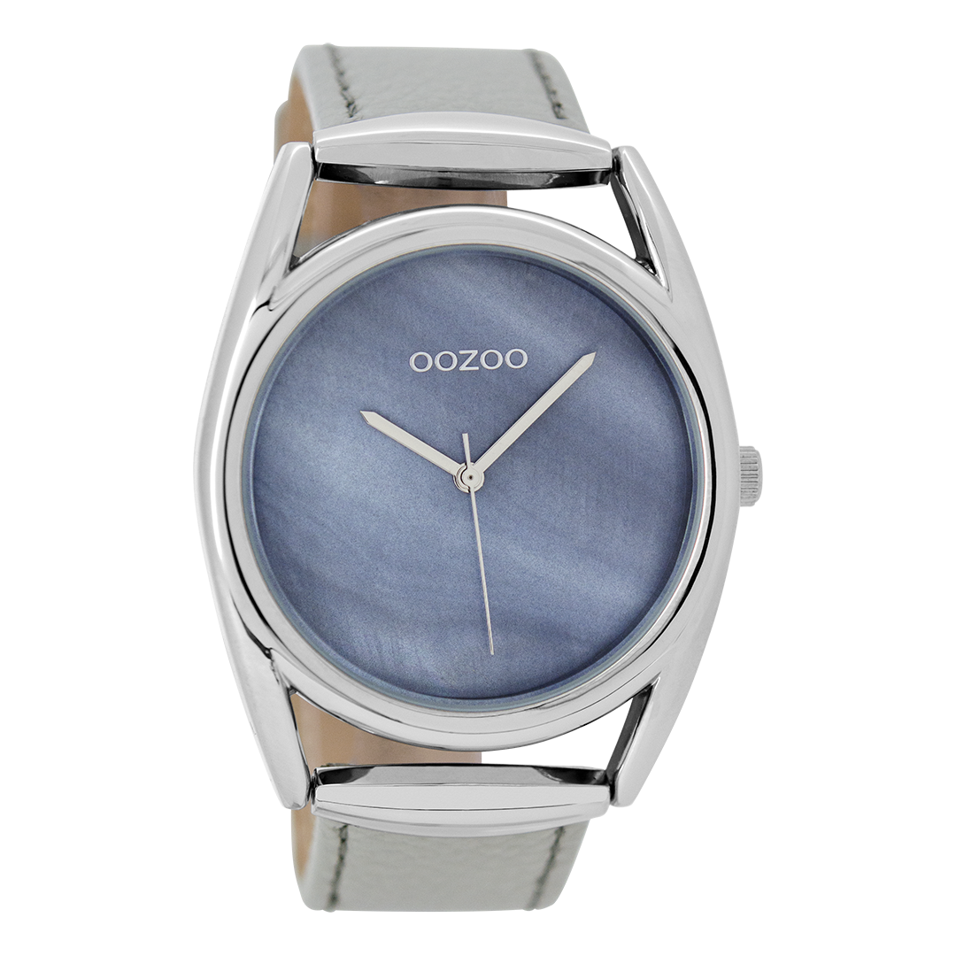 Silver coloured OOZOO watch with stone grey leather strap - C9165