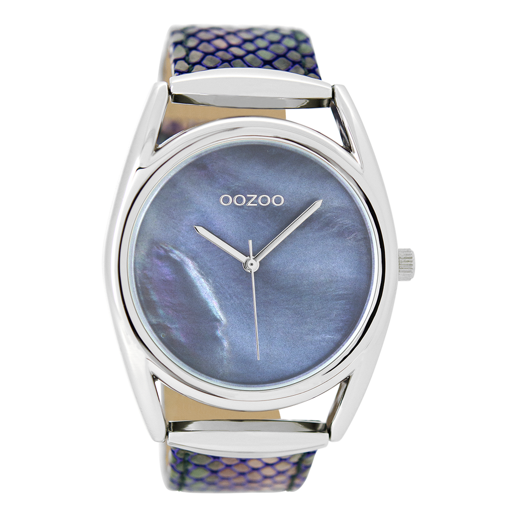 Zilverkleurige OOZOO horloge met multicolor leren band - C9167