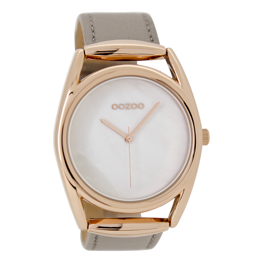 Rosé goudkleurige OOZOO horloge met taupe leren band - C9168